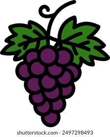 Illustration of purple grapes with stems.