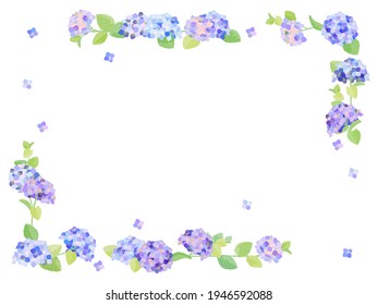 Ilustración del marco floral de la horangea púrpura