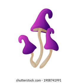 Illustration of purple magic mushrooms with simple gradient. 