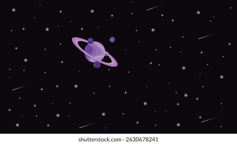 an illustration of the purple planet and its natural satellite facing a comet storm