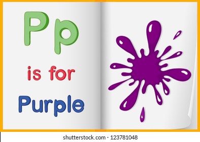 Illustration of a purple splash in a book on a white background