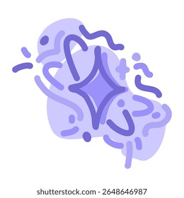 Illustration of a purple star and abstract background drawn in doodle style