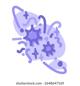 Illustration of a purple star and abstract background drawn in doodle style