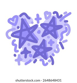 Illustration of a purple star and abstract background drawn in doodle style