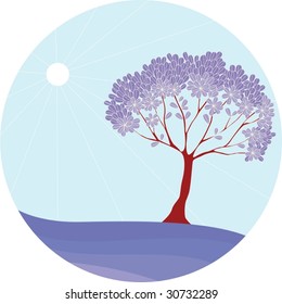 Illustration von violettem Baum auf Weiß
