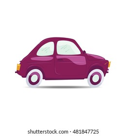 Illustration of purple vector cartoon car over white vector background.