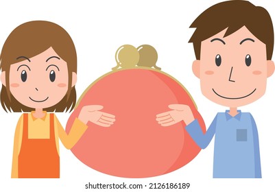 Illustration of a purse and a couple