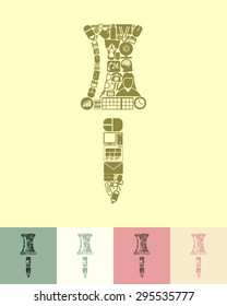 illustration of the push pin with icons composition