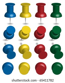 Illustration of Pushpins in Four Colors