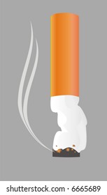 Illustration of the put out and crumpled cigarette. The isolated figure on a grey background.