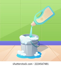 illustration of putting floor cleaner in a bucket
