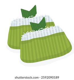 Illustration of Putu Ayu, an Indonesian pandan-flavored sponge cake with coconut shavings. A popular snack in Indonesia, ideal for food designs, bakery branding, and menu graphics.