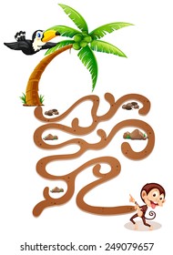 Illustration of a puzzle game with bird and monkey