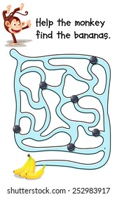Illustration of a puzzle game with monkey and bananas
