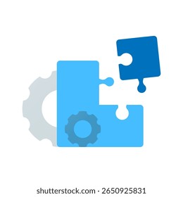 ilustração de peças de quebra-cabeça e mecanismo de engrenagens. integração, configurações do sistema, personalização da interface do usuário, compatibilidade. para desenvolvimento de software, otimização de processos ou ajustes em aplicativos e sites
