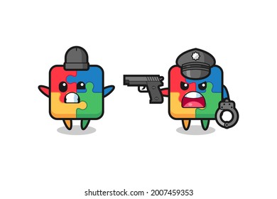 Illustration von Räuberräber mit von der Polizei gefangener Handauflage , niedliches Design für T-Shirt, Aufkleber, Logo-Element