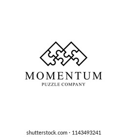 Illustration puzzle sign game with initial letter M in shape like puzzle arrangement logo design