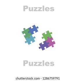 Illustration of puzzles on a white background inscription label abstraction print icon toys factory vector