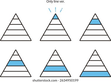 Illustration of a pyramid with colored levels, only line version