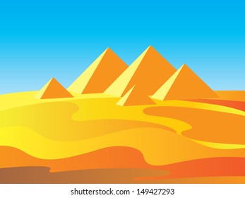 Illustration of pyramid structure on lonely desert. Vector