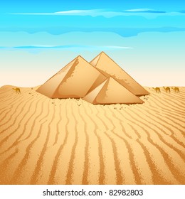 illustration of pyramid structure on lonely desert