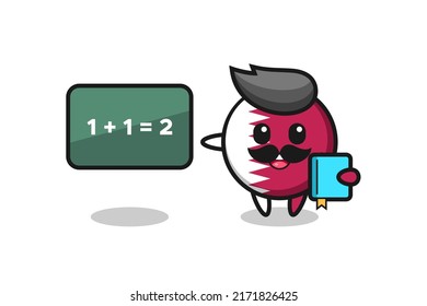 Illustration of qatar flag badge character as a teacher , cute style design for t shirt, sticker, logo element