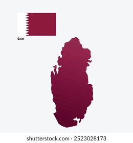 An illustration of the Qatar flag with a map would feature a maroon flag with white serrated edges alongside an outline of the Qatar peninsula. 