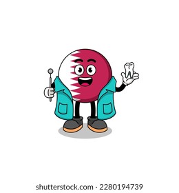 Illustration of qatar flag mascot as a dentist , character design