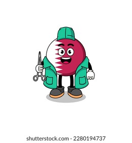 Illustration of qatar flag mascot as a surgeon , character design