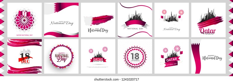 Illustration Of Qatar National Day Banner Or Poster Design Set With National Flag Color Theme Background.