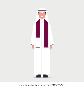 Illustration Of Qatari Fan With Traditional Clothes And Qatari Flag Scarf