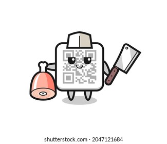Illustration of qr code character as a butcher , cute design