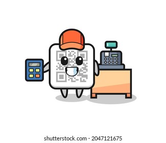Illustration of qr code character as a cashier , cute design