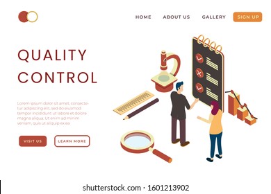 illustration of quality control and standardization of manufactured products in isometric 3d illustration