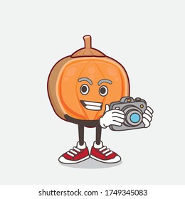 An illustration of Quararibea Cordata cartoon mascot character as photographer in action with a camera