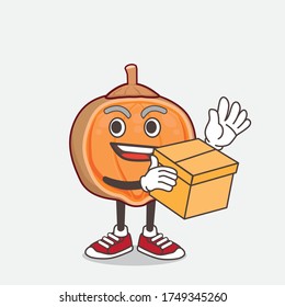 An illustration of Quararibea Cordata cartoon mascot character holding a box