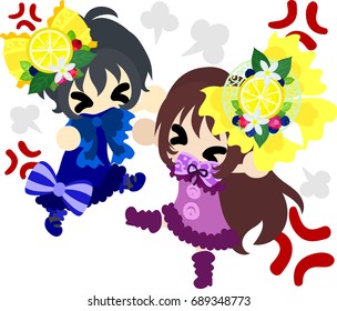The illustration of quarreling girls