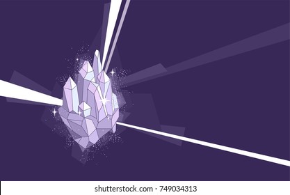 Illustration of a Quartz Crystal Design with Rays. Crystal Healing.