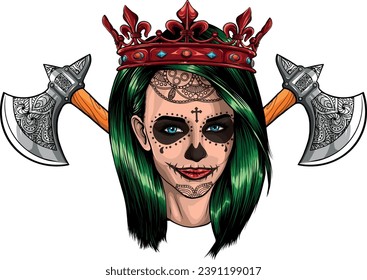 illustration of queen with cross ax