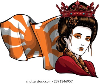 Illustration der Königin von Geisha mit aufliegender Sonnenflagge