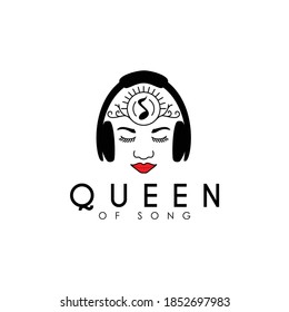 Illustration queen of music wearing headphone enjoy the music silhouette logo design