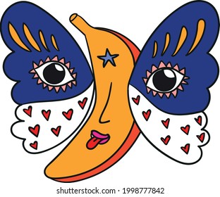 Illustration queer butterfly banana cartoon bright blue