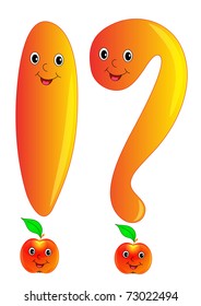 illustration question mark and exclamatory with smile and apple