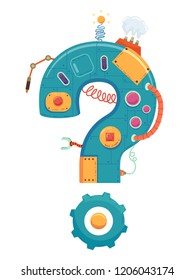 Illustration eines Fragezeichens mit mechanischen Dekorationen von Tasten, Wires und Cogad