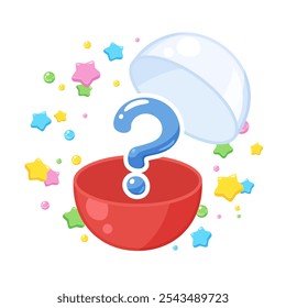 An illustration of a question mark popping out of a capsule toy capsule