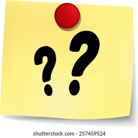 illustration of questions yellow note on white background