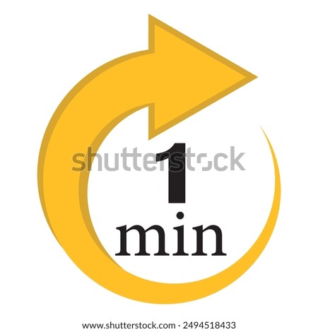Illustration of a quick time icon for one minute. Professionally designed one minute time circle icon on white background