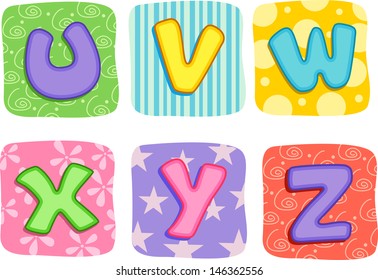 Illustration of Quilt Alphabet Letters U V W X Y Z