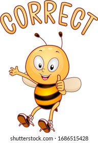 Illustration of a Quiz Bee Mascot with Okay Sign and Correct Word