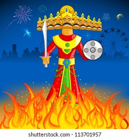 illustration of Raavan Dahan for Dusshera celebration